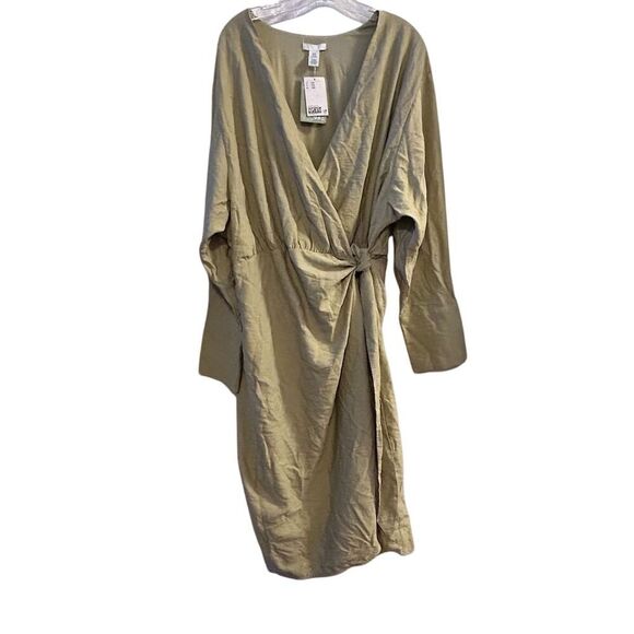H&M Women's Green Wrap V-Neck Knee Length Dress XXL Long Sleeve - Picture 2 of 11